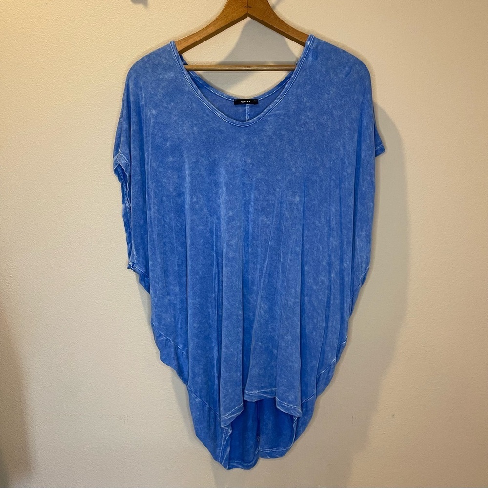 Enti Blue Flowy Oversized V Neck Short Sleeve Top Women’s Size S